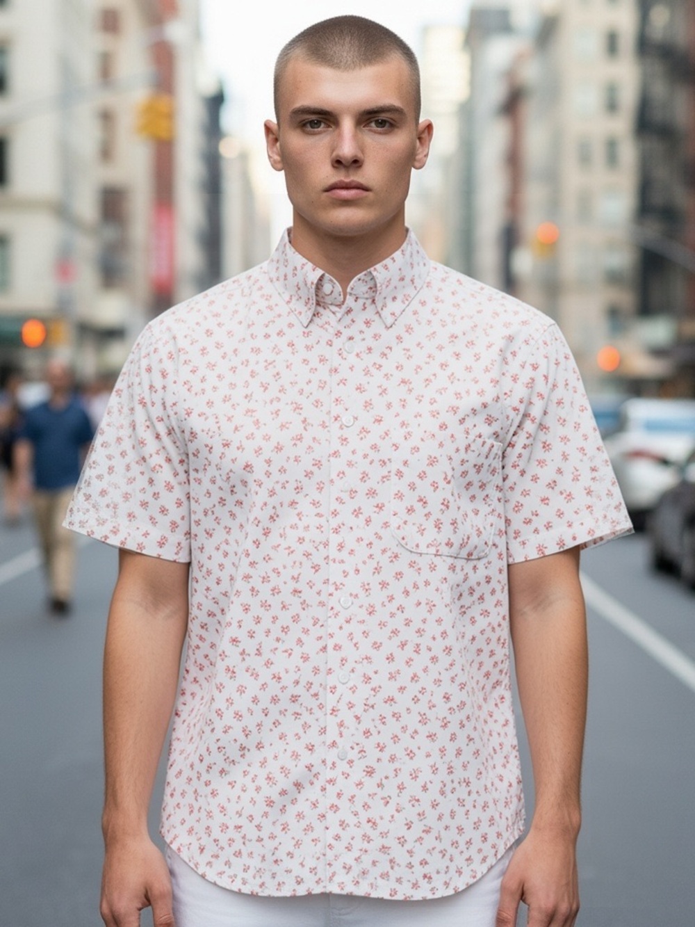 NAKED & FAMOUS Short Sleeve Shirt Vintage Flowers White S